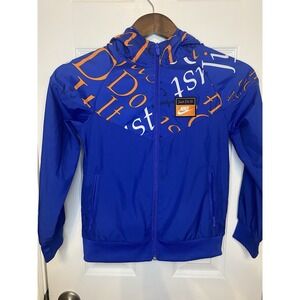 Nike Jacket Hoodie Boys XS Full Zip Windrunner Long Sleeve Logo Just Do It Blue